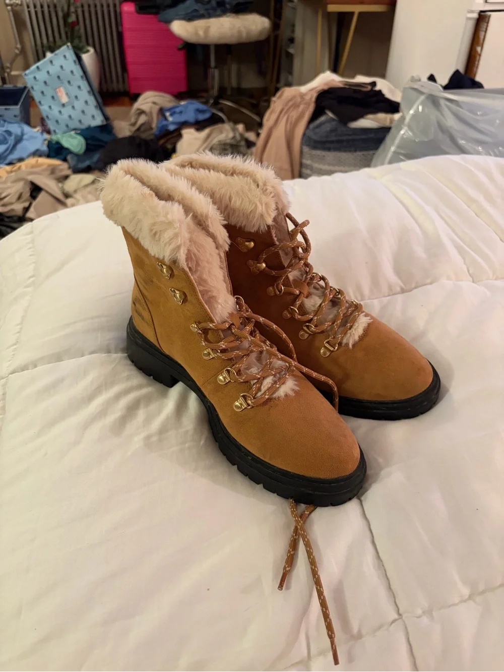 Women's Faux Fur Lined Tan Winter Hiker Boots